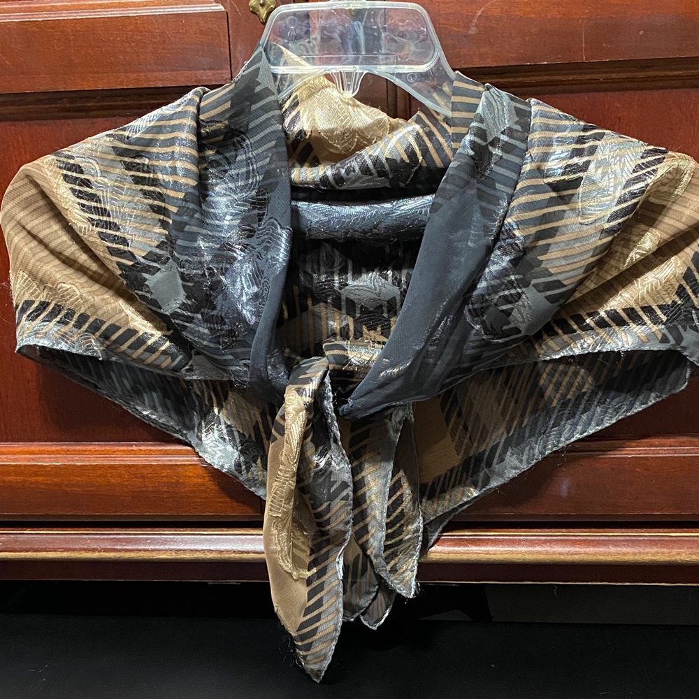 Elegant vintage Liz Claiborne sheer Black and Brown Patterned Scarf